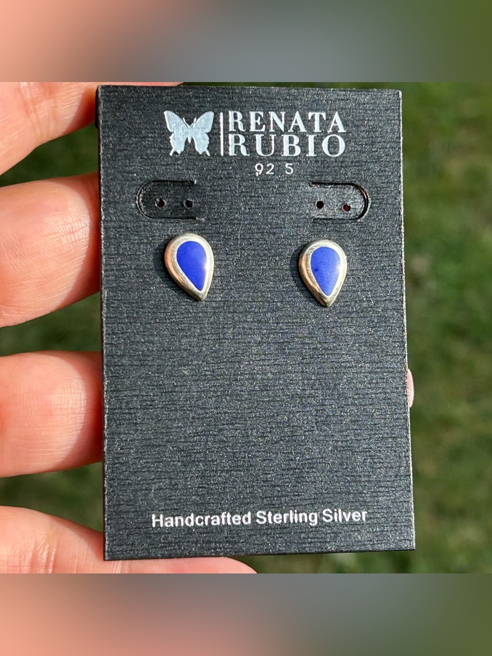 NWT  sterling silver stud earrings lapis lazuli teardrop shape.
